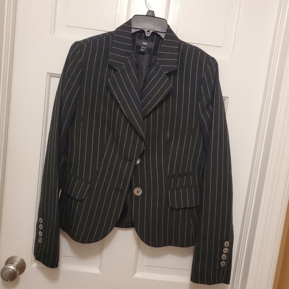 H&M Black & White Striped Linen Blazer Career, Casual Size 8 - Picture 2 of 11